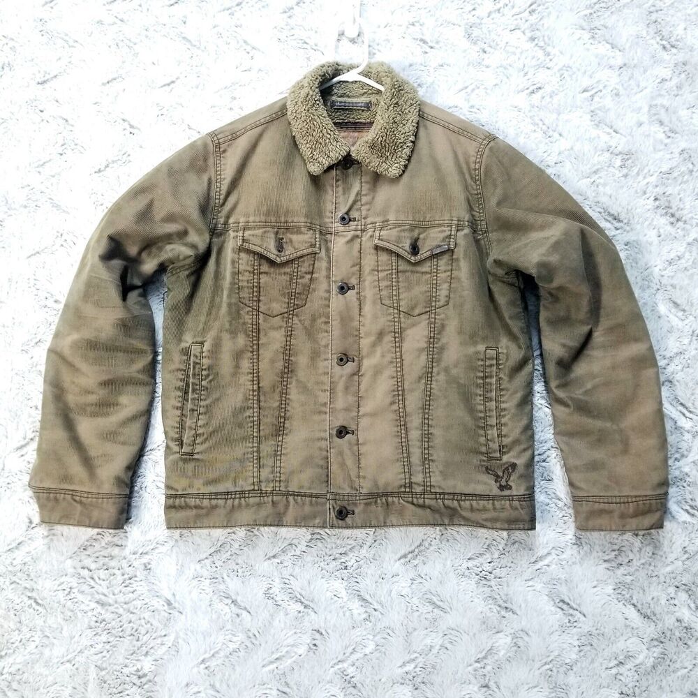 American Eagle Bomber Jacket Corduroy Sherpa Fur Fleece‎ Classic Mens Large